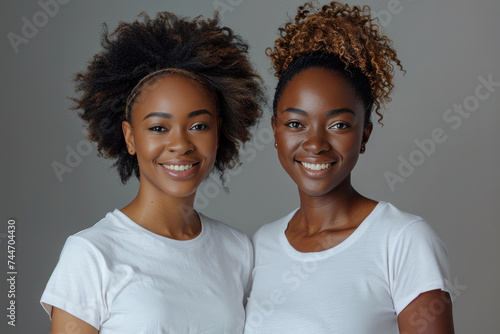 Afro women wearing white t-shirt smile having a good time together photo