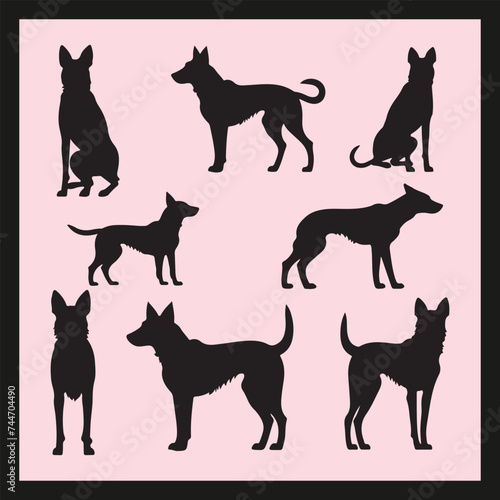 Milo dog silhouette set Clipart on a hex color background