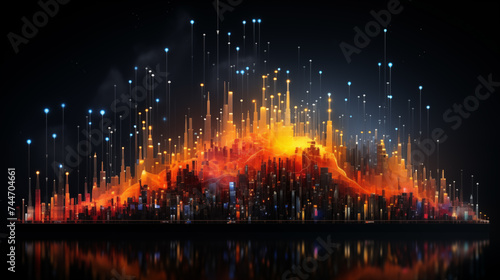 Abstract digital cityscape with dynamic lines and glowing nodes representing a futuristic smart city.