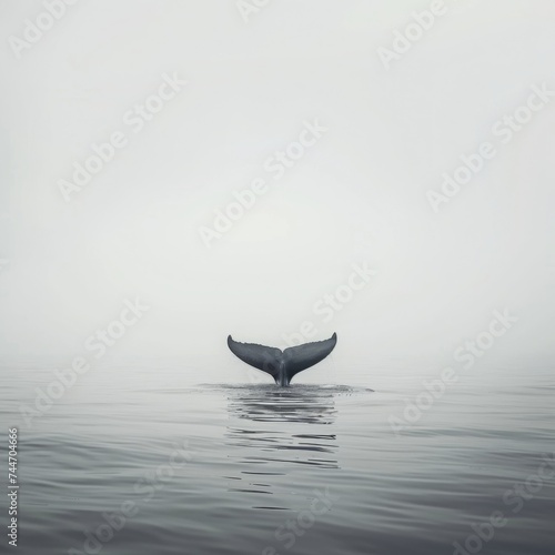 Minimalistic Photo of a Whale Tail in the Ocean, Perfect for Marine Life Documentaries, Ocean Conservation Campaigns, and Nautical-Themed Decor © JovialFox