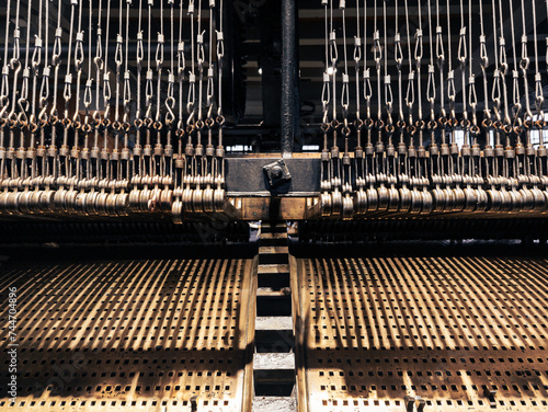 Front view of the carillon mechanism of the Belfort Tower in Bruges, Belgium. The tower’s carillon comprises of 47 bells. The bells to be played by means of a hand keyboard.
