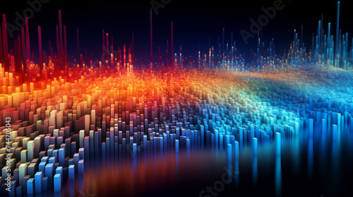 Abstract digital waveform background with vibrant blue and orange colors.