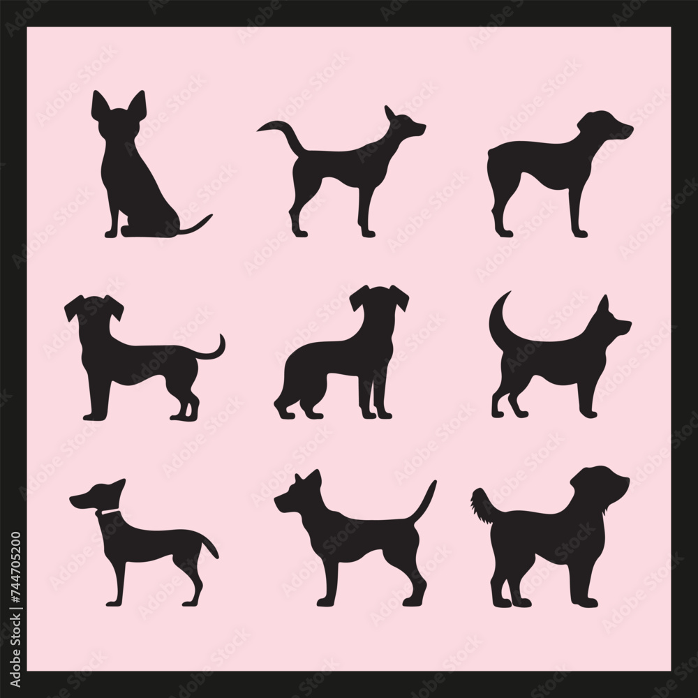 Milo dog silhouette set Clipart on a hex color background