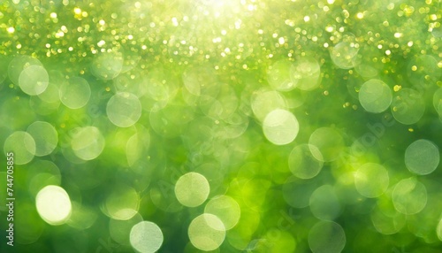 lime green chartreuse green blurred bokeh abstract background glitter lights and sparkle blurred soft vintage seamless card banner photo