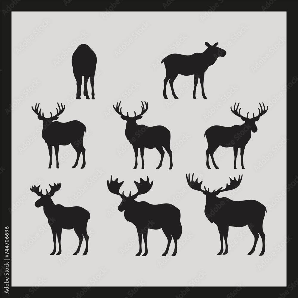 Moose silhouette set Clipart on a hex color background Moose silhouette set Clipart on a hex color background