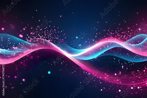 pink purple blue particles stage and light shine abstract background. Flickering particles with bokeh effect, Pink and Blue Particle Wave Abstract Background, generative AI