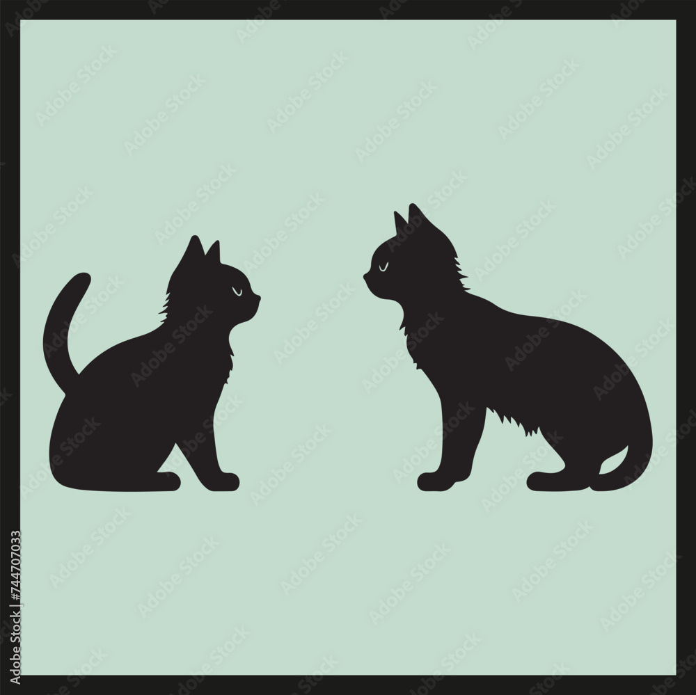 black cat and illustration, Playful Kittens black Silhouette