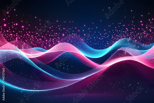 pink purple blue particles stage and light shine abstract background. Flickering particles with bokeh effect, Pink and Blue Particle Wave Abstract Background, generative AI
