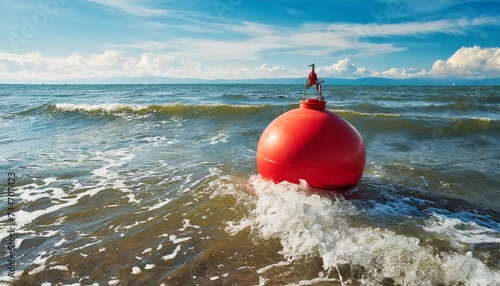 red buoy on the sea waves photo