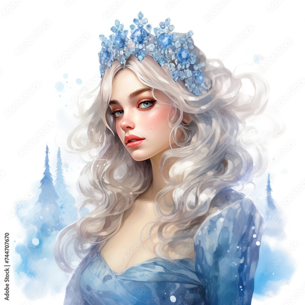 Snow Queen Watercolor Clipart Regal Beauty with Shimmering Crown Snow Queen Watercolor Clipart Regal Beauty with Shimmering Crown