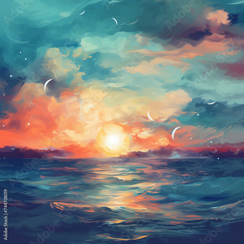 Summer scene with sun and sea