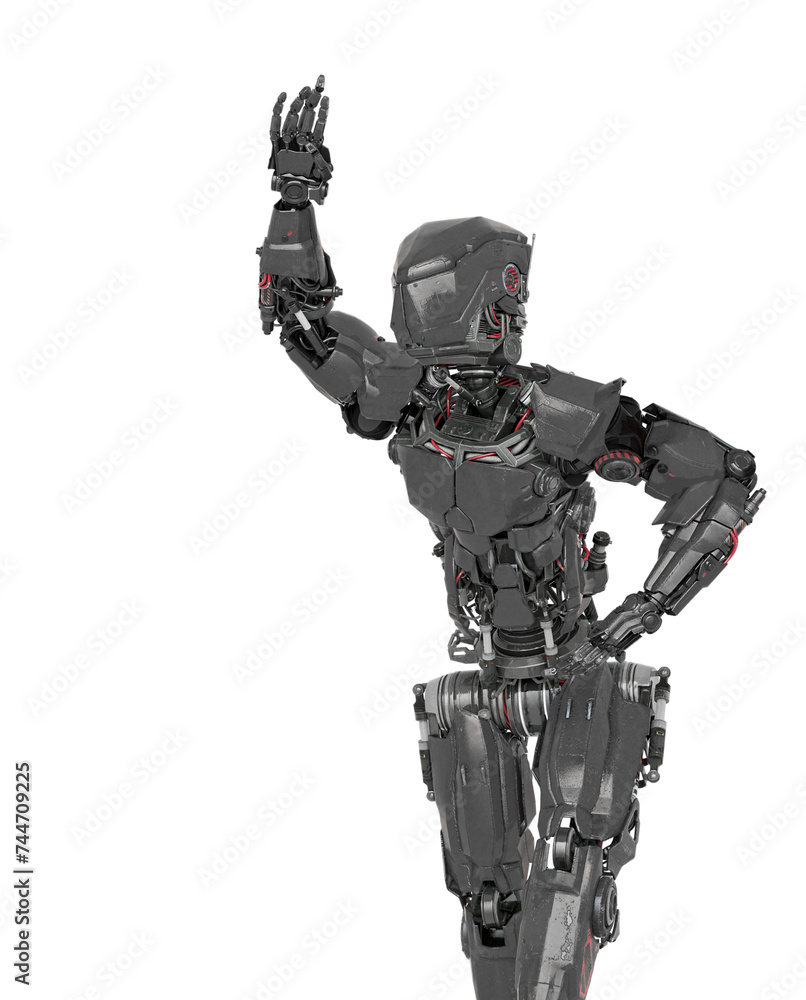 robot soldier is waving and also calling