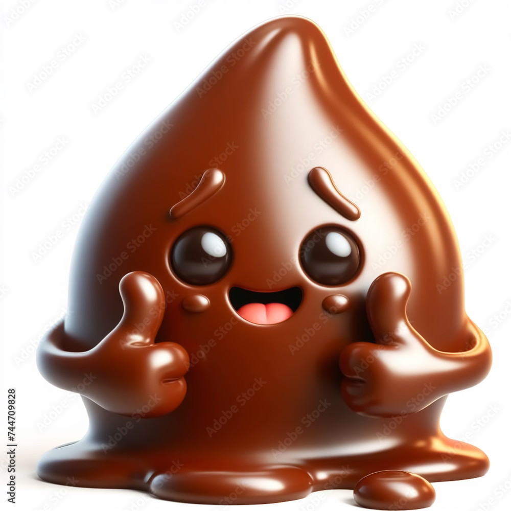 Funny cartoon of melted chocolate drop. Agriculture and healthy food. AI generated Funny cartoon of melted chocolate drop. Agriculture and healthy food. AI generated