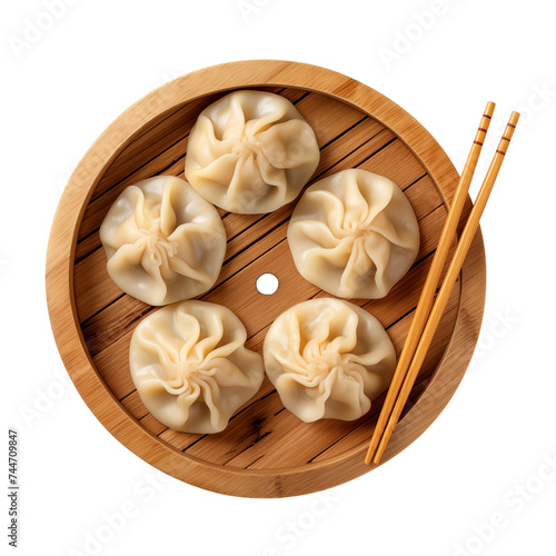 Dumplings with chopsticks isolated on transparent or white background, png