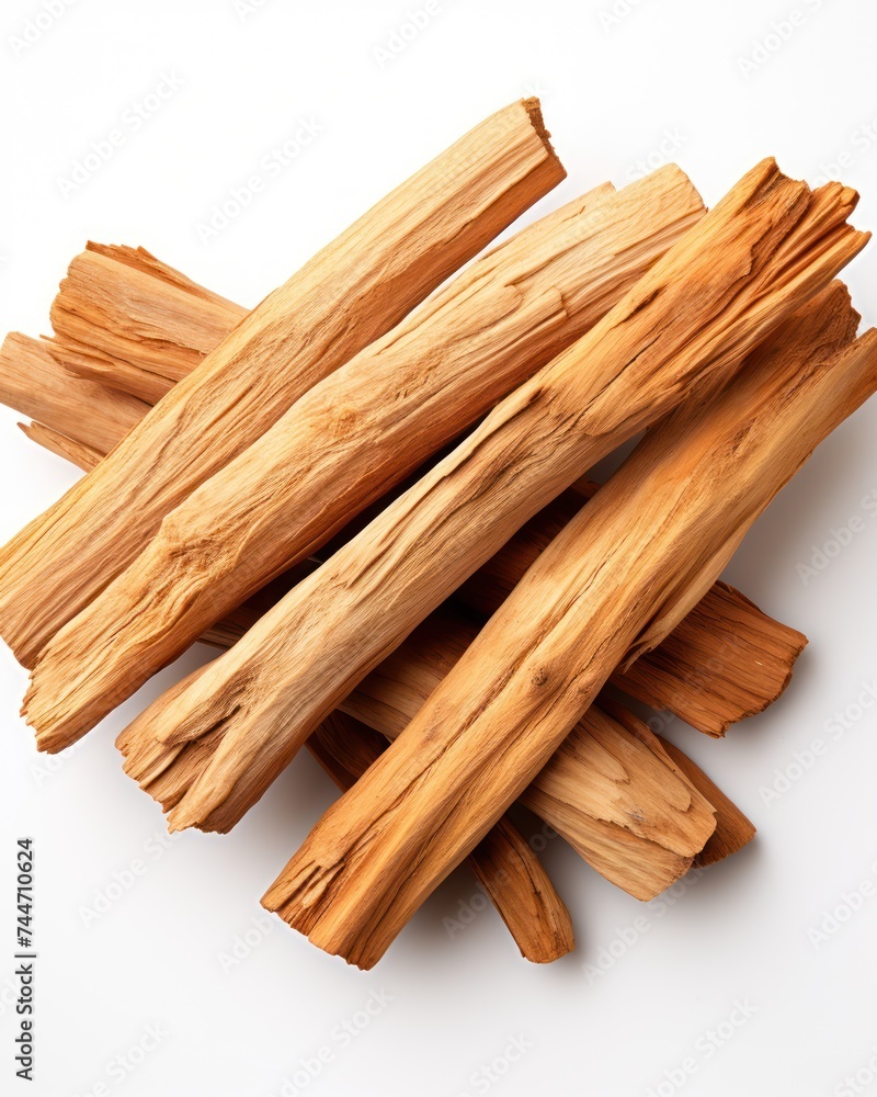 Pure Sandalwood Sticks Top View Isolated on White