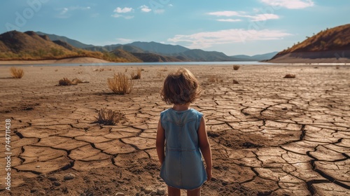 Emotional Drought Young Girl Observing Dry Lake | AwardWinning Hasselblad Photography photo
