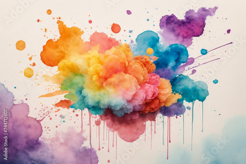 Rainbow coloured watercolour splatter design background

