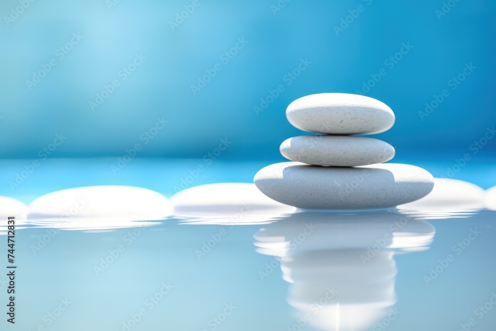 Minimalistic Spa Still Life with Balanced White Pebbles on Iced Background Minimalistic Spa Still Life with Balanced White Pebbles on Iced Background