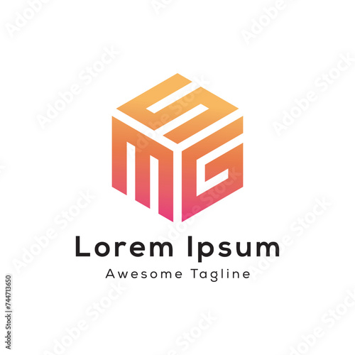 letter smg cube shape logo design