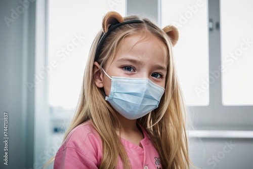 child in quarantine wearing a medical mask. Small child wearing a mask. Epidemic concept. COVID-19.