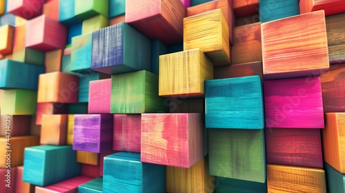 Abstract background made of wooden cubes. 3d rendering. Computer digital drawing.