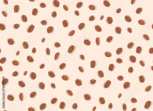 Coffee beans seamless background, food doodle sketch backdrop