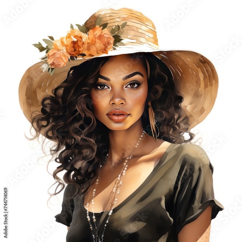 Bold Hat and Braids Striking Black Girl Watercolor Clipart