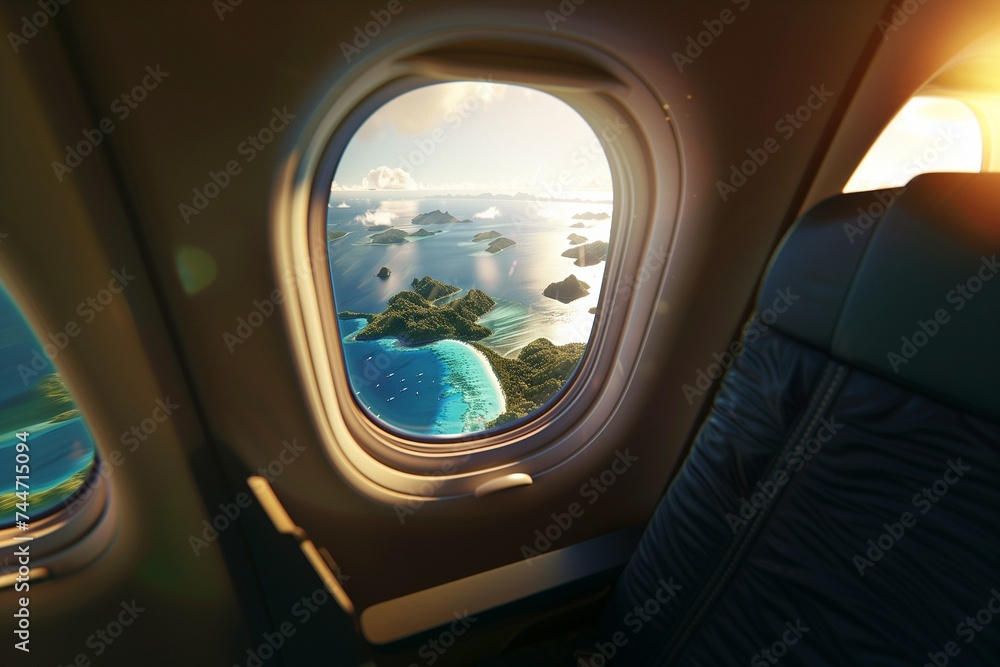 Tropical islands view from airplane window