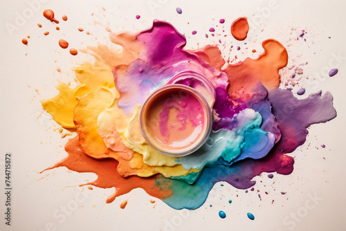 Rainbow coloured watercolour splatter design background
 photo