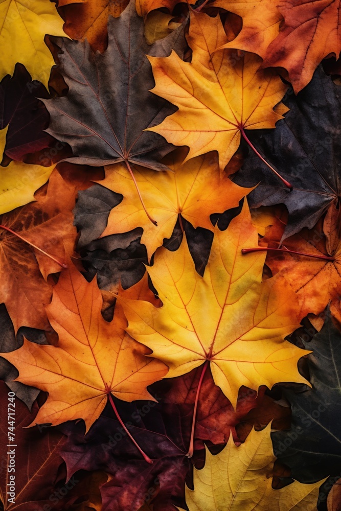 A pile of various colored leaves stacked together. Suitable for fall-themed designs A pile of various colored leaves stacked together. Suitable for fall-themed designs