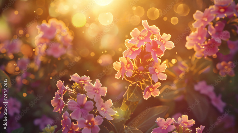 Verbena blossoms bathed in soft sunset light. Verbena blossoms bathed in soft sunset light.
