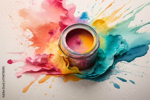 Rainbow coloured watercolour splatter design background 