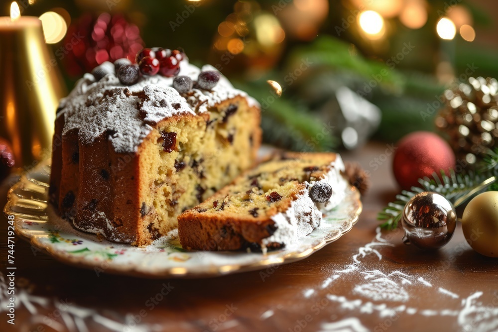 Panettone Christmas Delight: Festive Dessert with Holiday Decorations