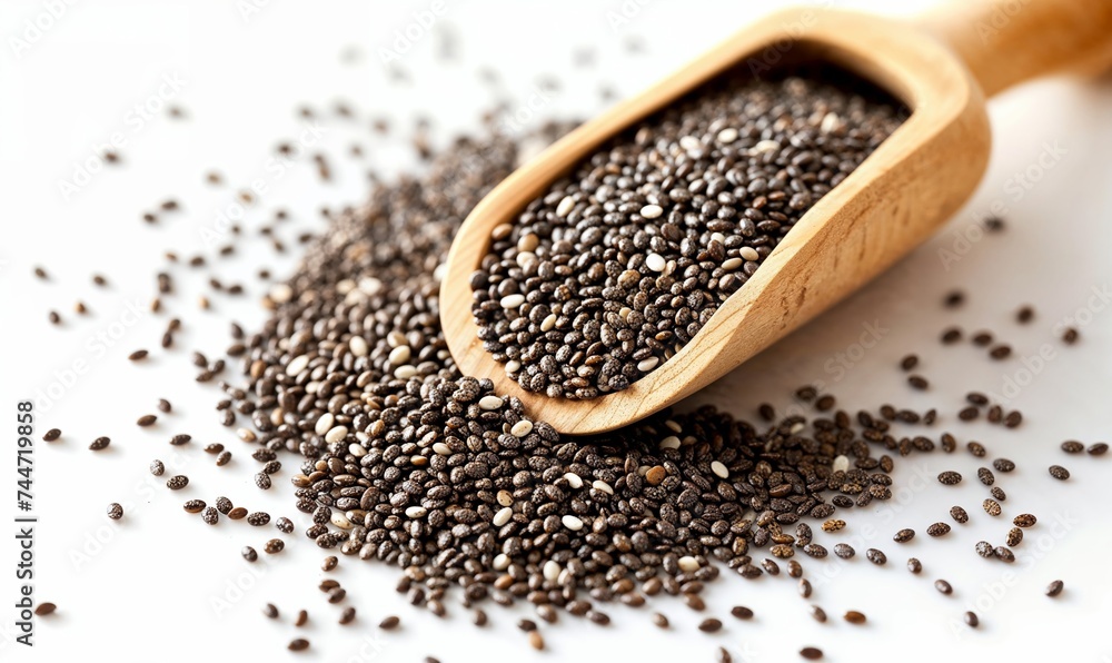 flax chia quinoa seeds in a wooden spoon. Healthy grains and seeds for smoothies, organic omegas, superfood isolated on white flax chia quinoa seeds in a wooden spoon. Healthy grains and seeds for smoothies, organic omegas, superfood isolated on white