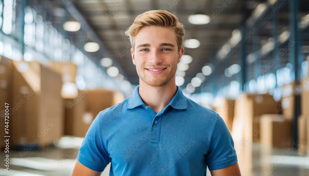 young man posing in a warehouse