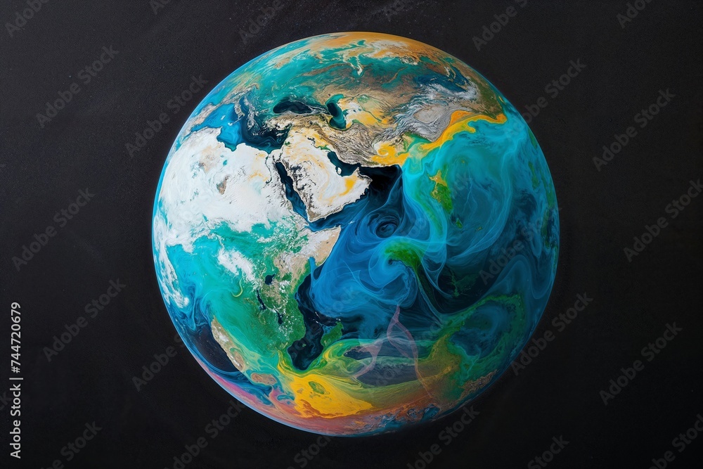 Satellite image of Earth from outer space, heat map colors, showing global warming, greenhouse gas concept. Colorful globe Satellite image of Earth from outer space, heat map colors, showing global warming, greenhouse gas concept. Colorful globe