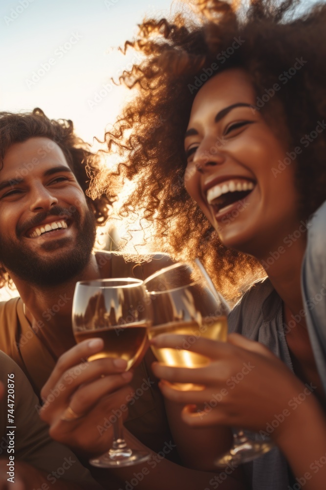 Group of friends sharing a glass of wine, perfect for social gatherings Group of friends sharing a glass of wine, perfect for social gatherings