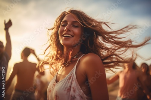 A woman with her hair blowing in the wind. Suitable for beauty and lifestyle concepts photo