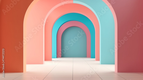 Arch hallway simple geometric background, architectural corridor, porta