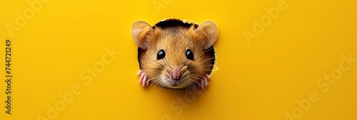 Curious mouse head peeking out of a hole in a block of cheese with space for text placement