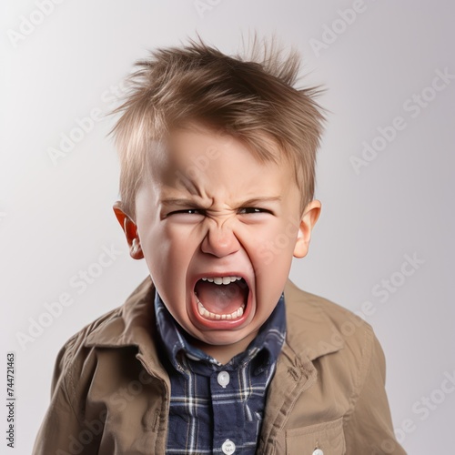 Angry Toddler Boy on White Background High Quality Images