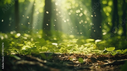 Sunlight shining through the trees in a forest. Ideal for nature and outdoor concepts