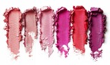Colorful makeup, lipstick swatch on a white background. Cosmetic sample isolated. Red, pink, magenta paint eyeshadow swatch smudge, magenta, pink, purple, colorful beauty