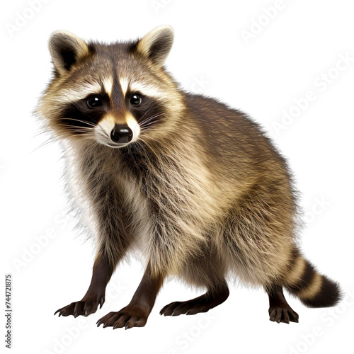 Young raccoon standing, isolated on white or transparent background, png © Vladislav Bezrukov