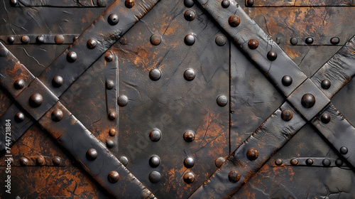 Old rusty metal texture background with rivets.
