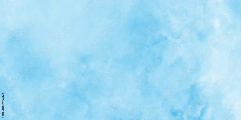 Abstract summer seasonal Sky clouds of different colors and shapes, Simple blue color watercolor vector background, The summer is colorful clearing day Good weather with natural clouds.	