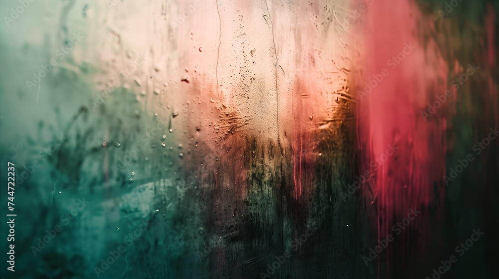 Soft focus art: Textured Raindrops on Glass with Vivid Backlight