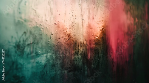 Soft focus art: Textured Raindrops on Glass with Vivid Backlight