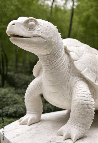 Sculpture of a turtle on a marble pedestal in the park © Павел Абрамов