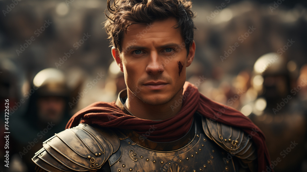 Un guerrier romain défend son empire avec bravoure, prêt à tout sacrifier pour la gloire de Rome. - obrazy, fototapety, plakaty 
